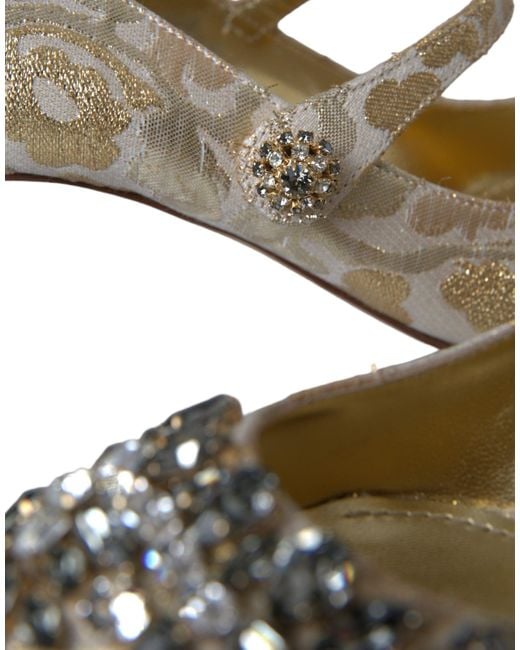 Dolce & Gabbana Metallic Jacquard Crystal Mary Janes Pumps Shoes