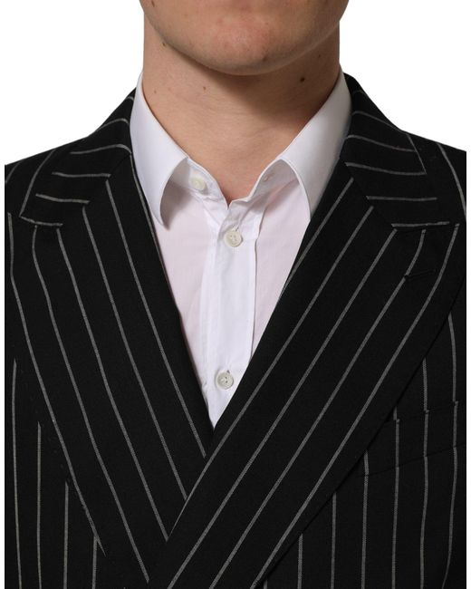 Dolce & Gabbana Black Stripes Wool Double Breasted Jacket for men