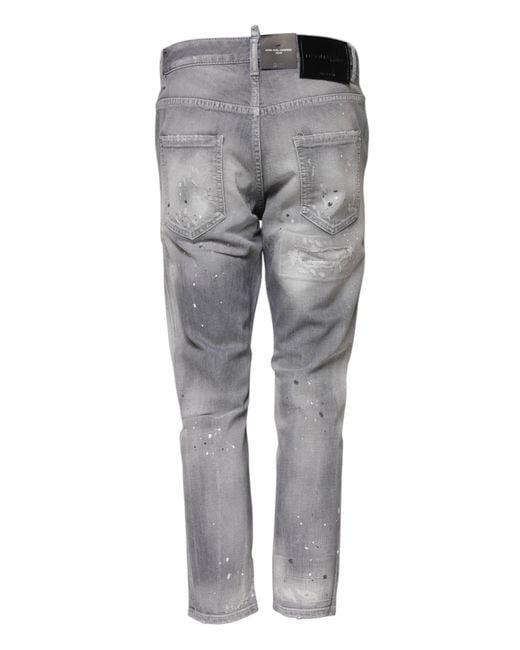 DSquared² Gray Washed Mid Waist Tapered Jeans for men