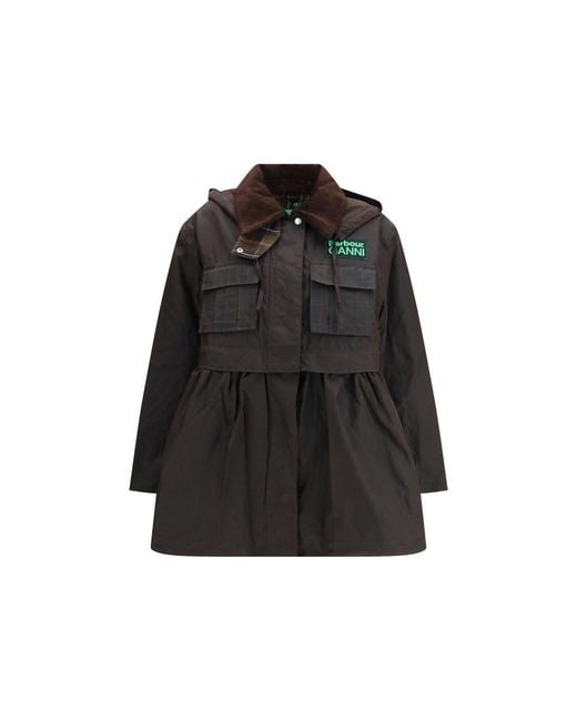 Barbour Black Brown Cotton Coat