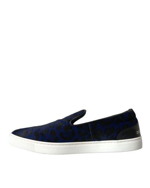 Dolce & Gabbana Blue Calfskin Hair Leopard Sneakers Shoes for men