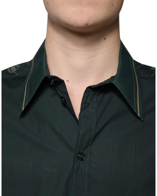 Dolce & Gabbana Green Logo Long Sleeve Martini Casual Shirt for men