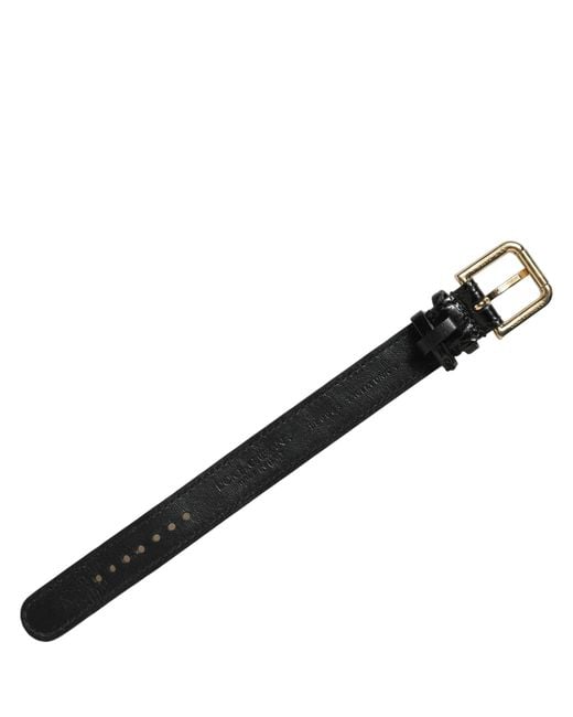 Dolce & Gabbana Gray Black Textured Leather Gold Buckle Belt Strap Bracelet