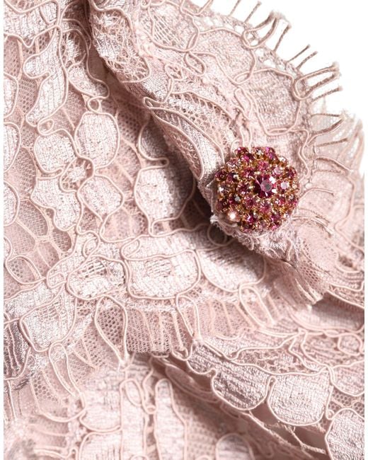 Dolce & Gabbana Brown Pink Lace Long Sleeves Evening Gown Dress