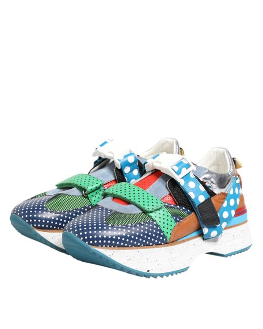 Dolce & Gabbana Blue Multicolor Leather Low Top Sneakers Shoes for men