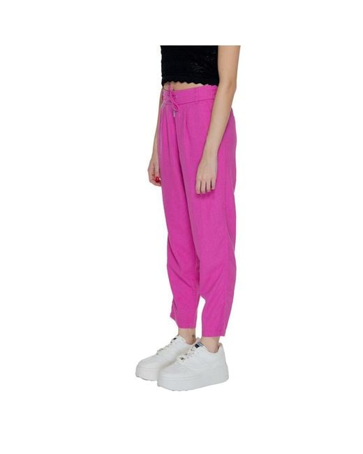 ONLY Pink Multicolor Linen Casual Pants