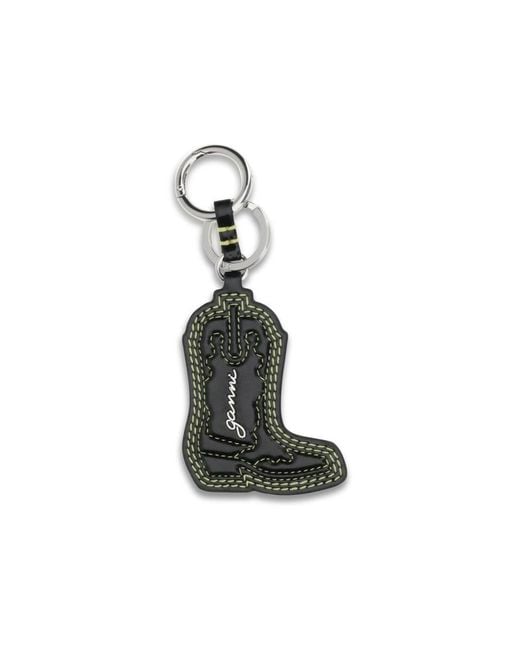 Ganni Black Recycled Leather Keychain