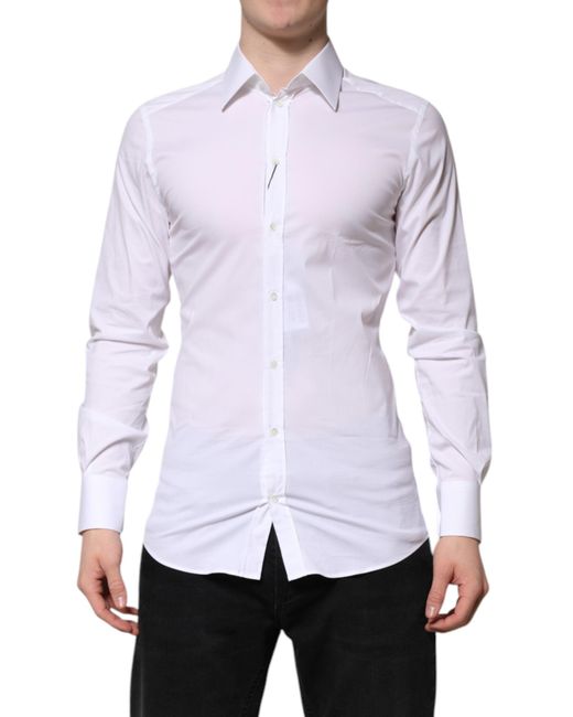 Dolce & Gabbana White Cotton Gold Long Sleeves Formal Shirt for men