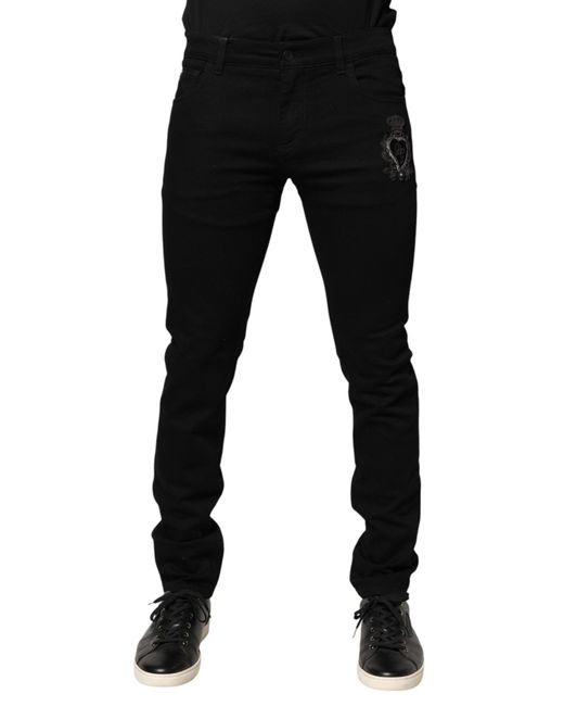 Dolce & Gabbana Black Sacred Heart Men Cotton Denim Jeans