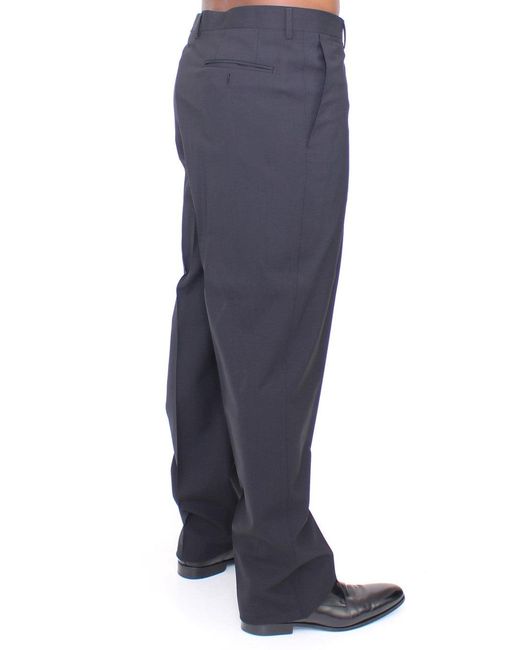 Dolce & Gabbana Blue Wool Stretch Pleated Pants for men