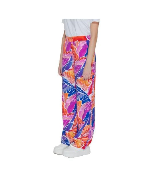 VILA CLOTHES Pink Multicolor Viscose Casual Pants