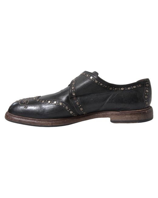 Dolce & Gabbana Black Leather Monk Strap Studded Dress Shoes for men