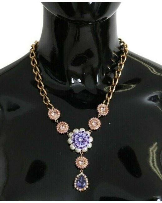 Dolce & Gabbana Black Pink Brass Crystal Purple Pearl Pendants