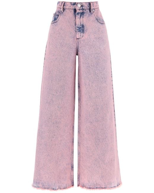 Marni Pink Wide Leg Jeans In Overdyed Denim
