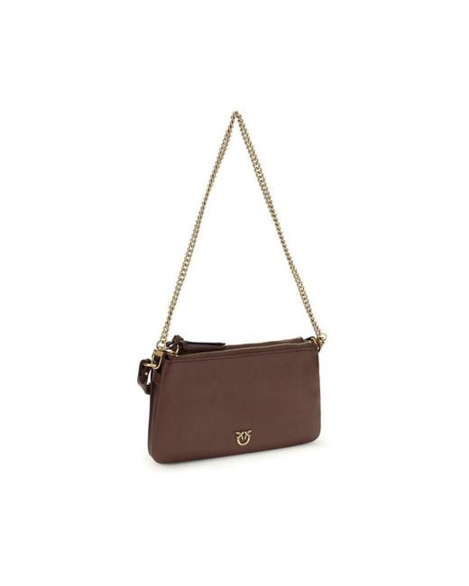 Pinko Brown Calf Leather Bos Taurus Shoulder Bag