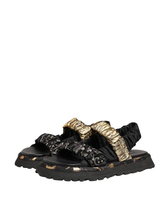 Dolce & Gabbana Black Ruching Detail Flats Sandals Shoes Leather for men