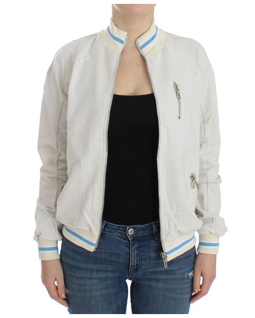 John Galliano White Mock Zip Cardigan Sweatshirt Sweater