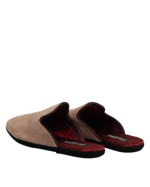 Dolce & Gabbana Brown Beige Capra Suede Slides Flat Slipper Shoes for men