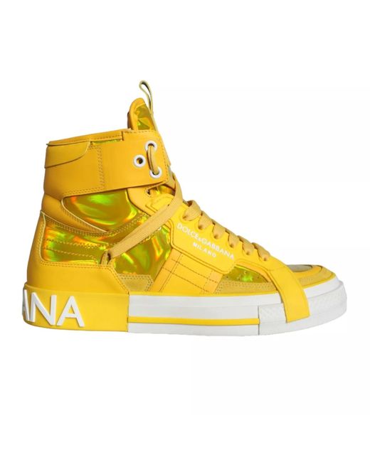 Dolce & Gabbana Yellow Leather High Top Sneakers Shoes