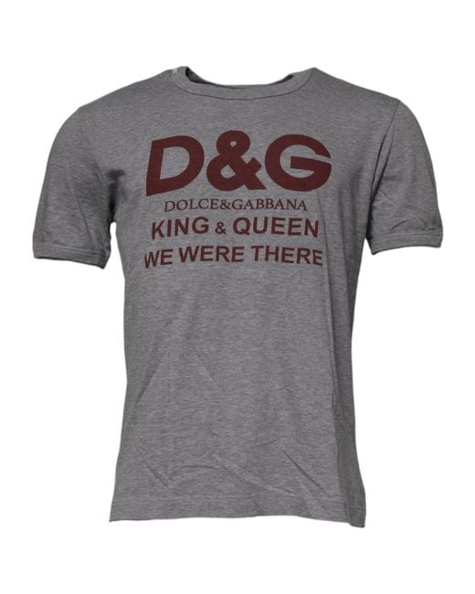 Dolce & Gabbana Gray Logo Print Cotton Crew Neck T-Shirt for men