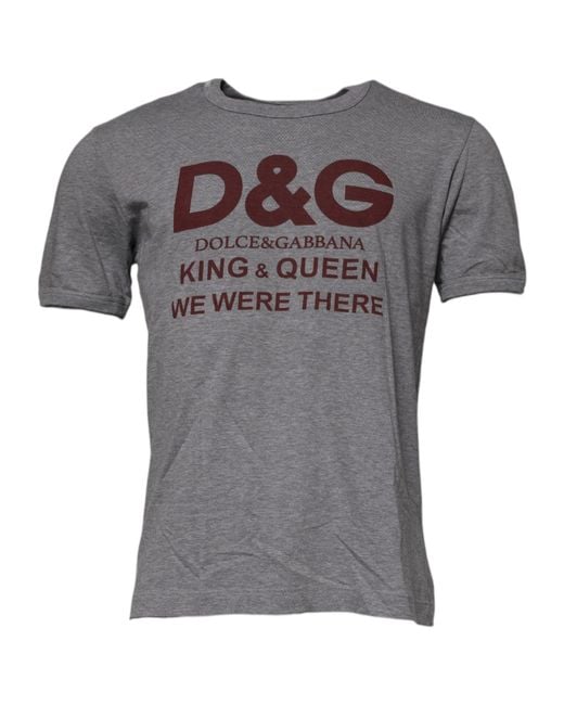 Dolce & Gabbana Gray Logo Print Cotton Crew Neck T-Shirt for men