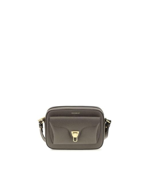 Coccinelle Gray Brown Calf Leather Bos Taurus Shoulder Bag