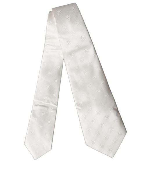 Dolce & Gabbana White Off Geometric Silk Adjustable Neckwomen's Tie