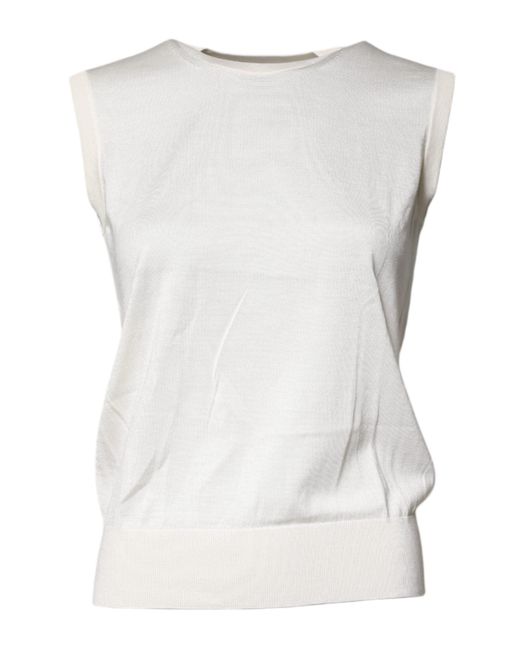 Dolce & Gabbana Gray Cream Sleeveless Silk Round Neck Tank Top for men
