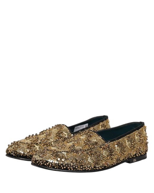 Dolce & Gabbana Gray Gold Sequin Embellished Dress Loafers Shoes for men