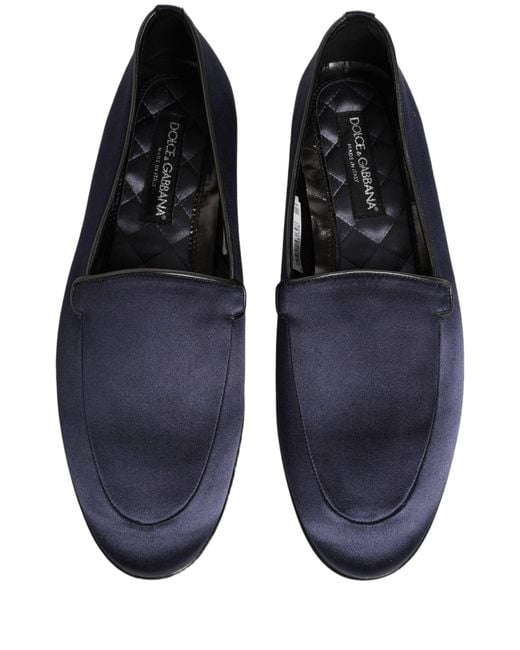 Dolce & Gabbana Blue Satin Logo Slip On Flats Loafers Shoes for men