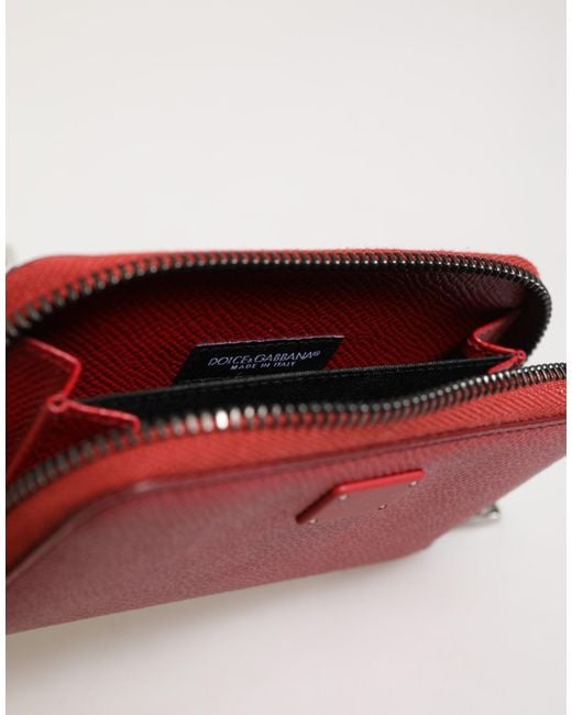Dolce & Gabbana Red Leather Zip Around Logo Plaque Men Coin Purse Wallet for men