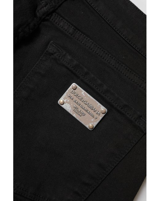 Dolce & Gabbana Black Cotton Logo Skinny Mid Waist Denim Jeans for men