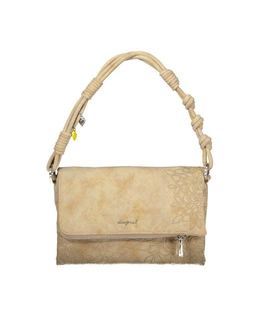 Desigual Metallic Beige Polyurethane Handbag