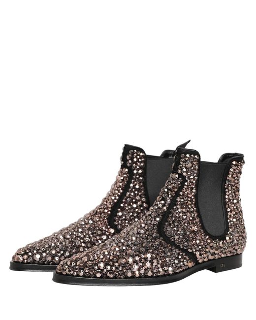 Dolce & Gabbana Brown Silver Embellished Chelsea Ankle Boots Shoes for men