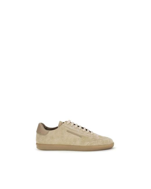 Zegna Natural Beige Calf Leather Bos Taurus Low Top Sneakers for men