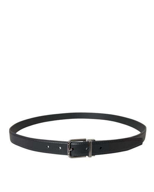 Dolce & Gabbana Black Leather Silver Metal Buckle Men Belt for men