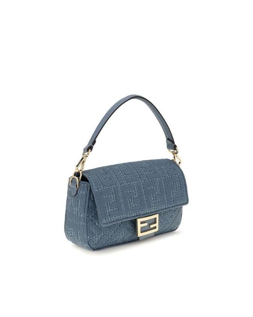 Fendi Blue Raffia Shoulder Bag