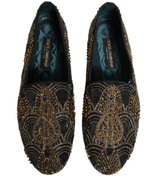 Dolce & Gabbana Black Gold Embellished Dress Loafers Shoes for men