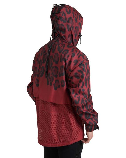 Dolce & Gabbana Red Leopard Hooded Rain Coat Jacket for men