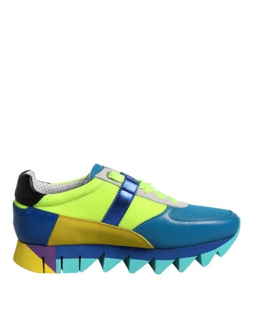 Dolce & Gabbana Blue Multicolor Leather Low Top Men Sneakers Shoes for men