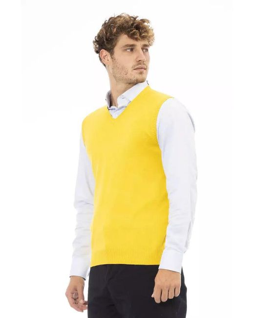 Alpha Studio Yellow Elegant V-neckline Vest For for men