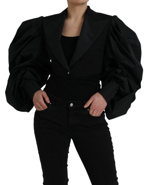 Dolce & Gabbana Black Polyester Puffed Sleeves Cropped Jacket