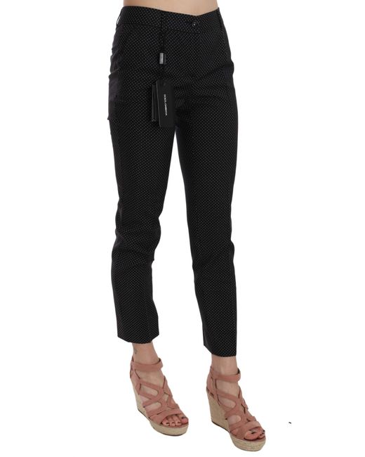 Dolce & Gabbana Black Dolce Gabbana Polka Dot Slim Capri Trousers Tapered Pants