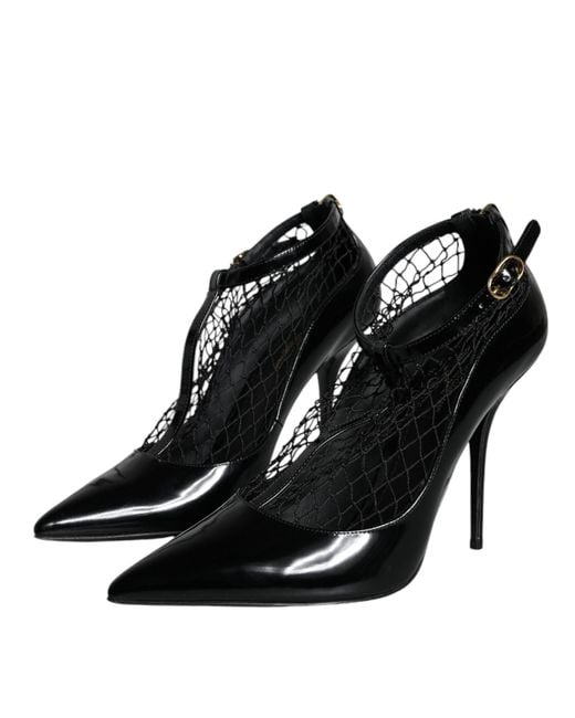 Dolce & Gabbana Black Mesh Patent Leather Heels Pumps Shoes