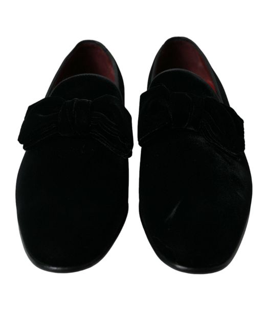 Dolce & Gabbana Black Velvet Loafers Formal Dress Shoes for men