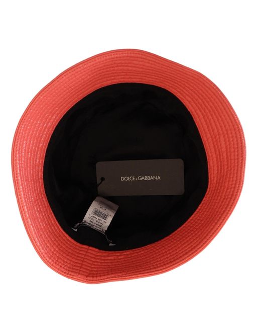 Dolce & Gabbana Black Peach Quilted Faux Leather Bucket Cap Hat