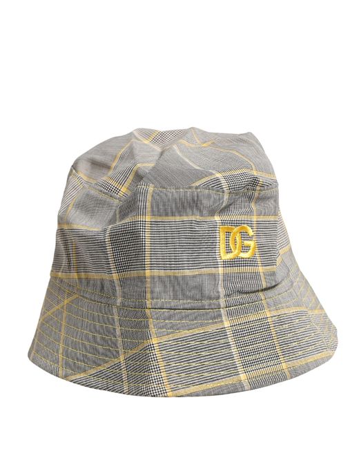 Dolce & Gabbana Men Gray Checkered Bucket Fisherman Capello Hat for men
