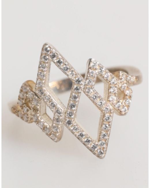Nialaya Natural Geometric Diamond Shape Pave Cz Crystal Jewelry Ring