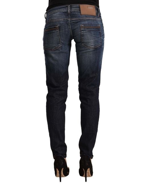 Acht Blue Washed Cotton Low Waist Skinny Denim Jeans
