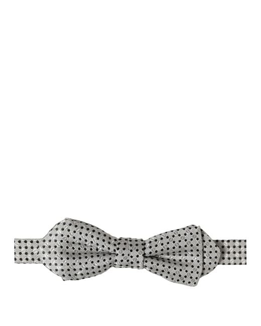 Dolce & Gabbana Gray Men Silver Black Polka Dot Adjustable Neck Papillon Bow Tie for men